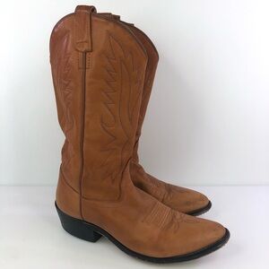 Old West Tan Leather Cowboy Western Boots Size 9.5
